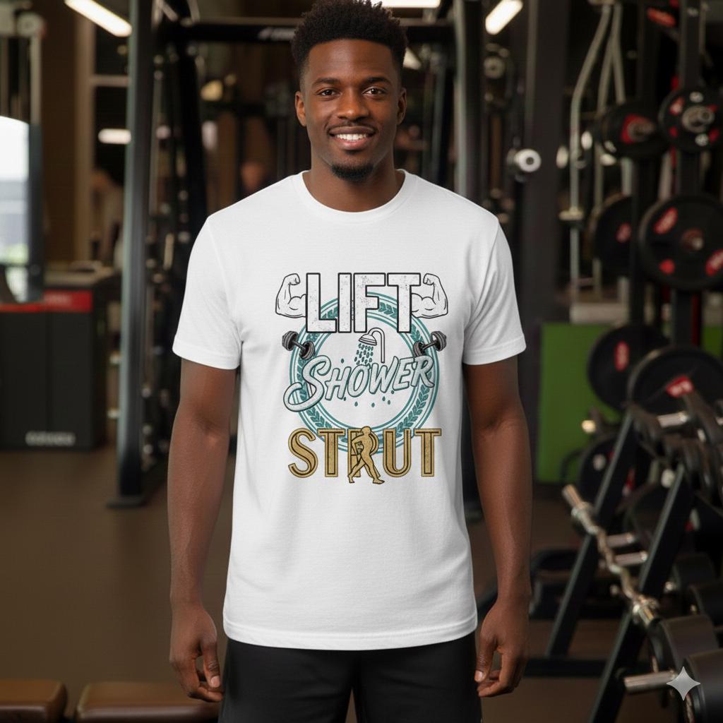Lift. Shower. Strut. Gym Shirt - Gay Muscle Workout Tee