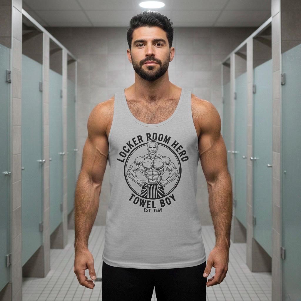 Vintage 1969 Locker Room Hero Shirt - Retro Bodybuilding Tank Top - Towel Boy Athletic Dept. Gym Humor Tee - Unisex Fitnes