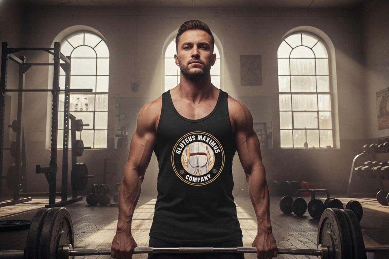 Gluteus Maximus Company Weightlifting Tank Top - Vintage Gym Humor