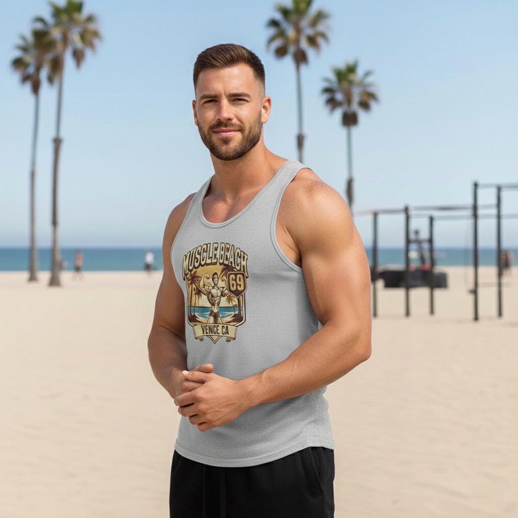 Vintage Muscle Beach Tank Top – 1969 Retro Bodybuilding Gym Shirt