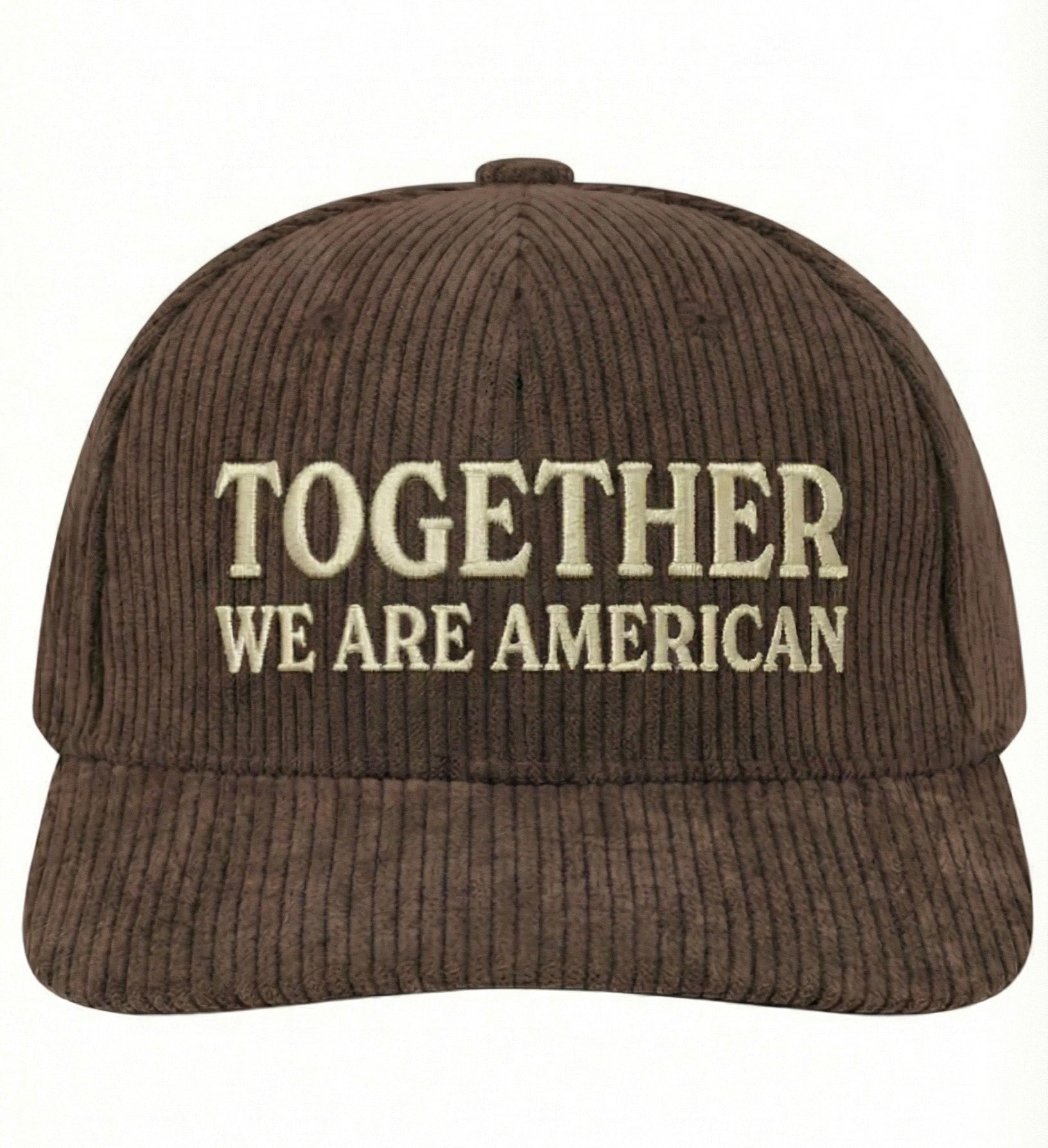 Vintage Brown Corduroy Hat | "TOGETHER WE ARE AMERICAN" Embroidered Cap | Retro Patriotic Baseball Hat | Unifying Message Hat
