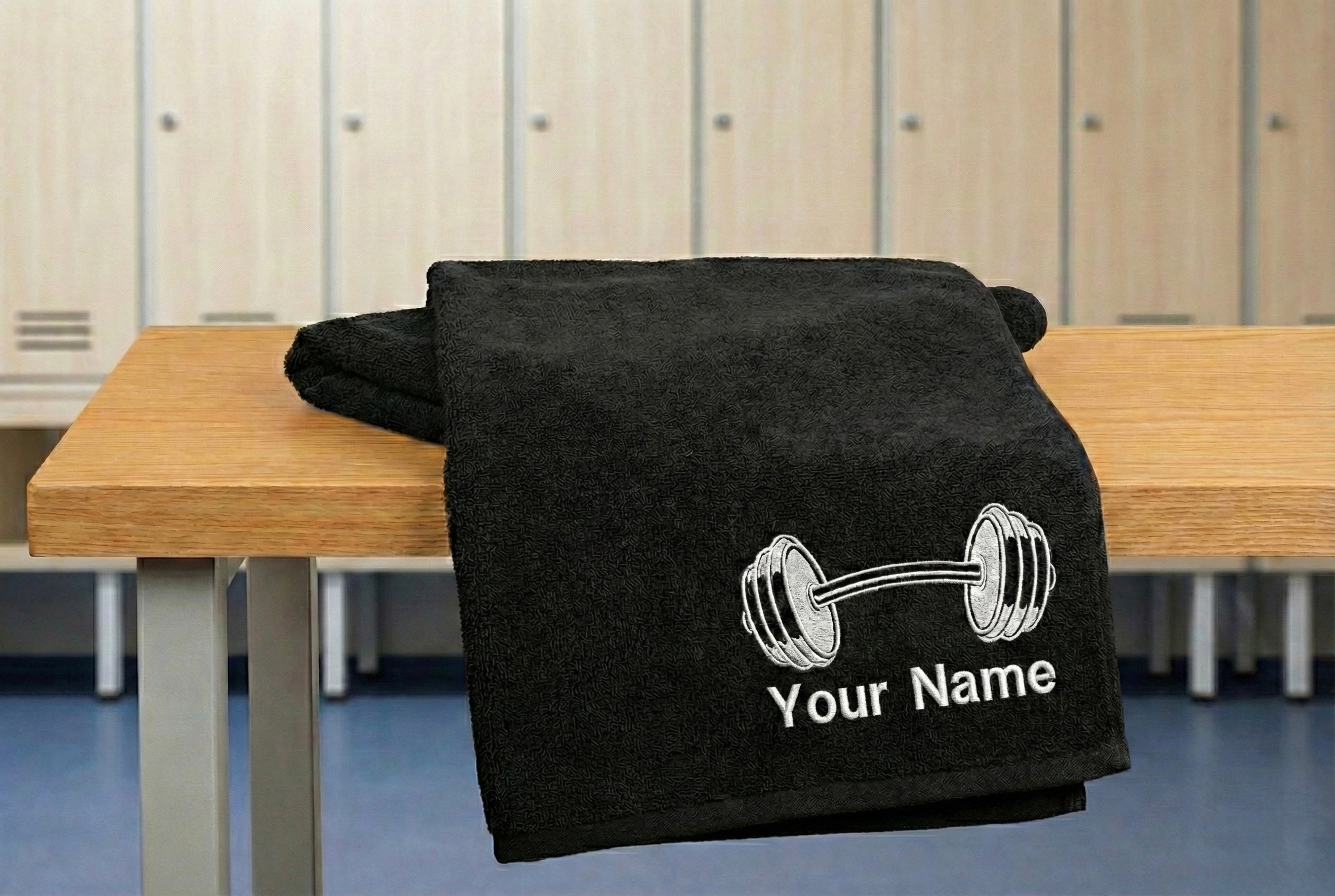 Personalized Gym Towel | Embroidered Barbell & Name Workout Towel
