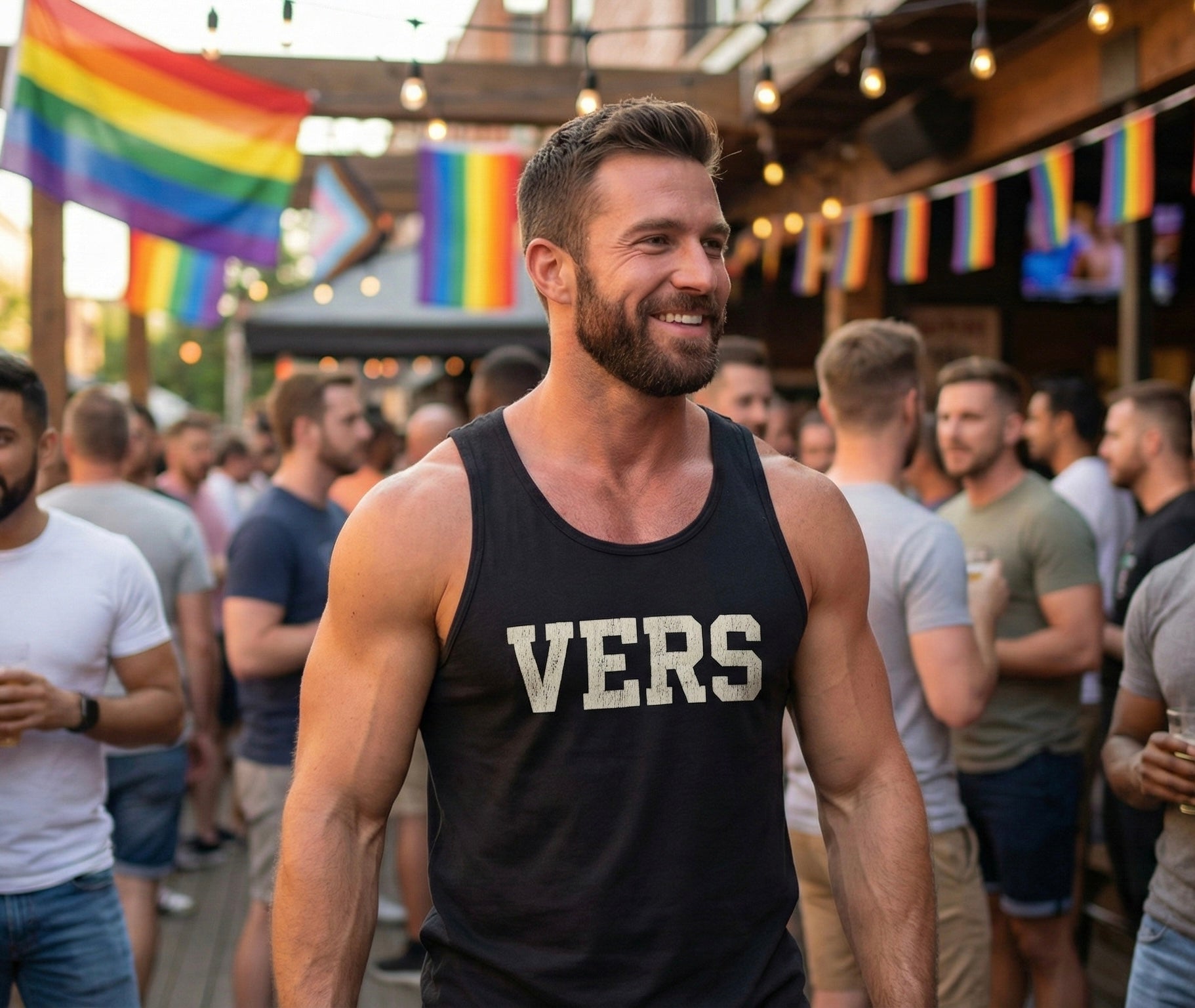 VERS Distressed Text Tank Top & T-Shirt | Gay Pride Apparel | LGBTQ+ Clubwear | Versatile Queer Gym Shirt | Vintage Style Graphic Tee