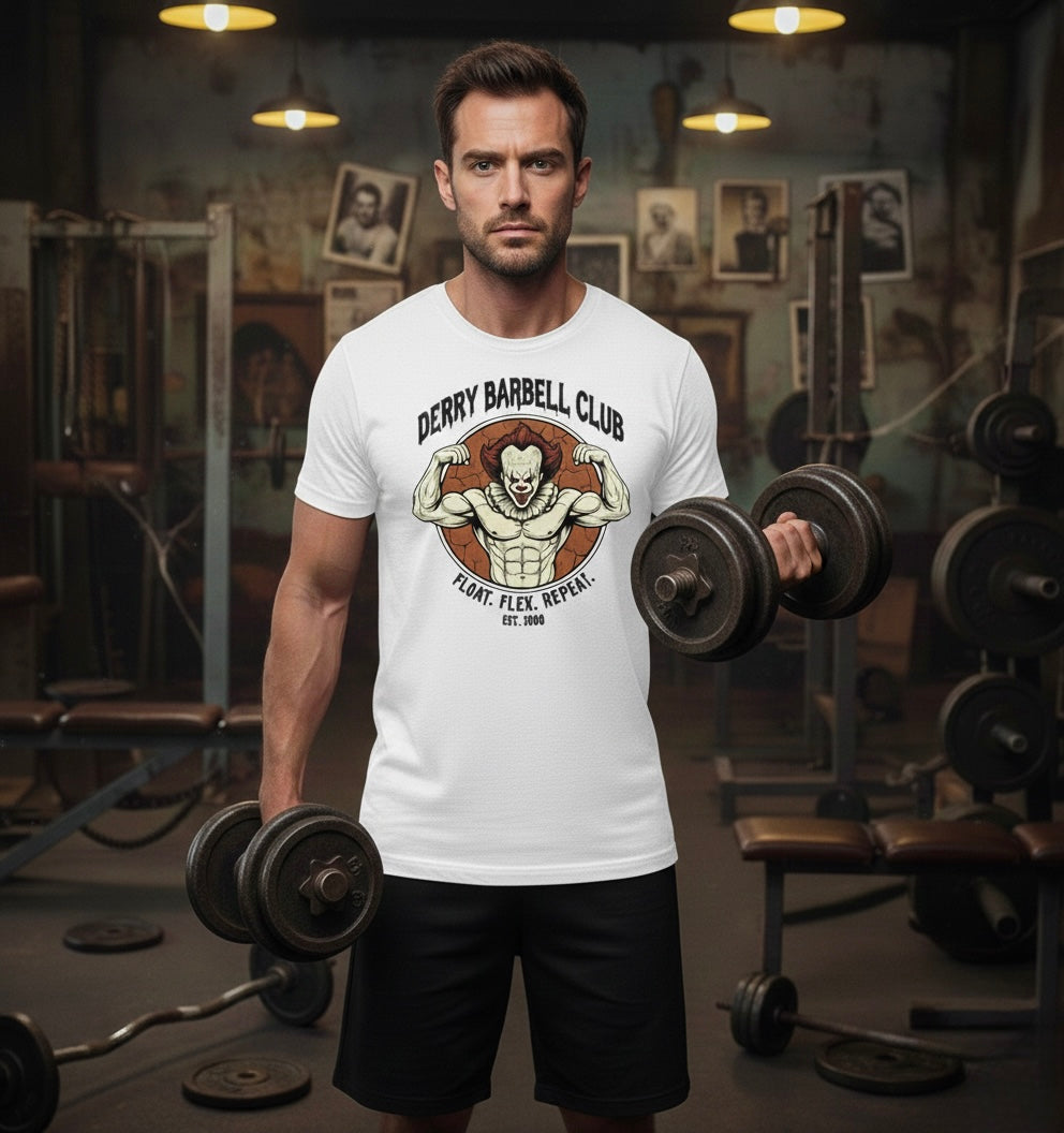 The Slasher Series: Derry Barbell Club: Float. Flex. Repeat. Workout Shirt