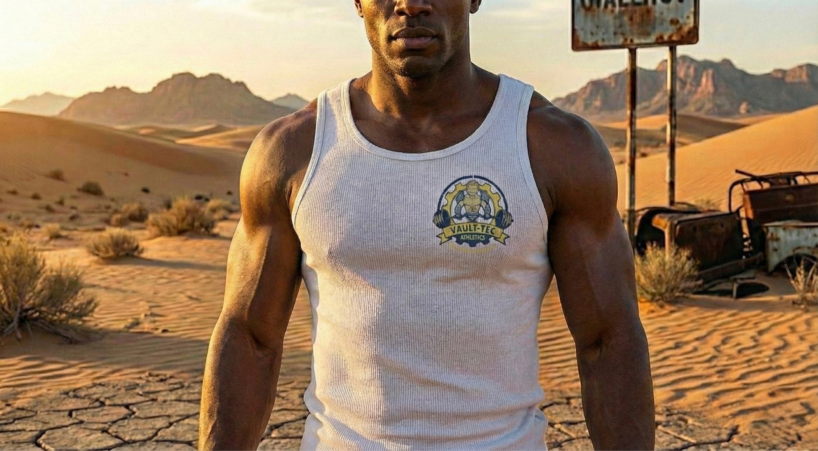 Vault-Tec Athletics Muscle Tank | Vintage Style Wasteland Gym Gear | Distressed Fallout Workout Shirt | Men's Bodybuilding Stringer