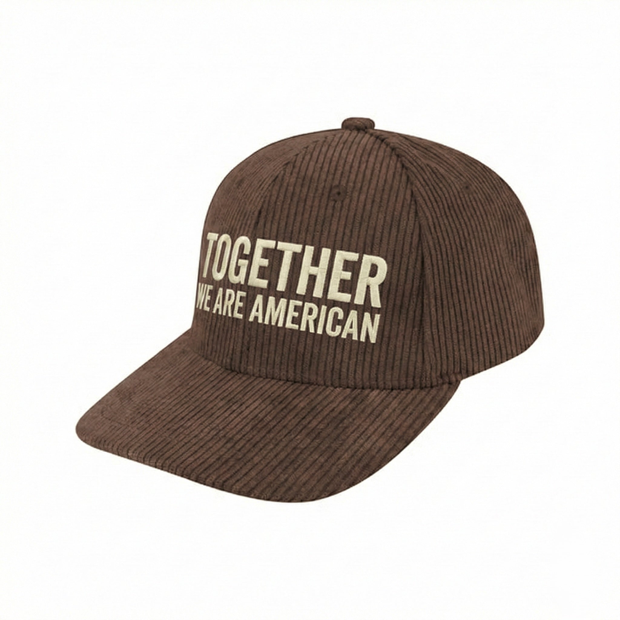 Vintage Brown Corduroy Hat | "TOGETHER WE ARE AMERICAN" Embroidered Cap | Retro Patriotic Baseball Hat | Unifying Message Hat