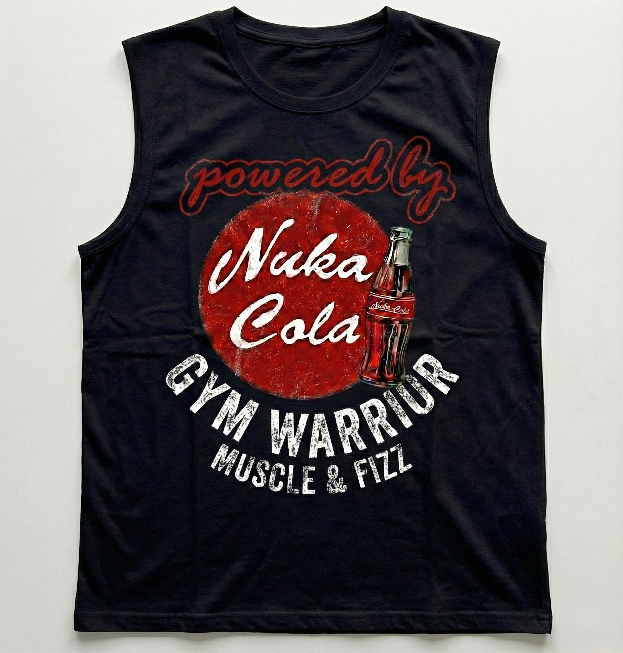 Nuka Cola Workout Tank Top | Fallout Inspired Gym Shirt | "Powered By Nuka Cola" Muscle Tee