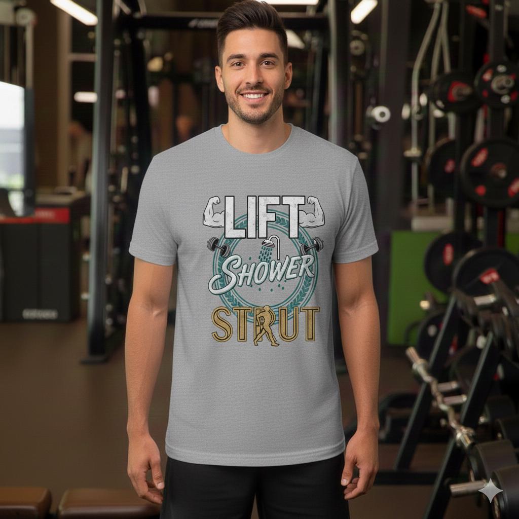 Lift. Shower. Strut. Gym Shirt - Gay Muscle Workout Tee