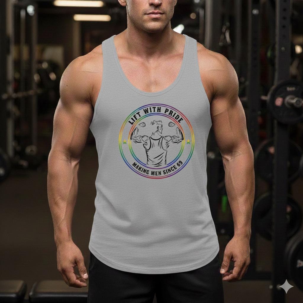 LGBTQ+ Gym Tank Top | Pride Fitness Stringer | Lift With Pride Men's Workout Shirt | Rainbow Bodybuilding Apparel | Queer Fitness