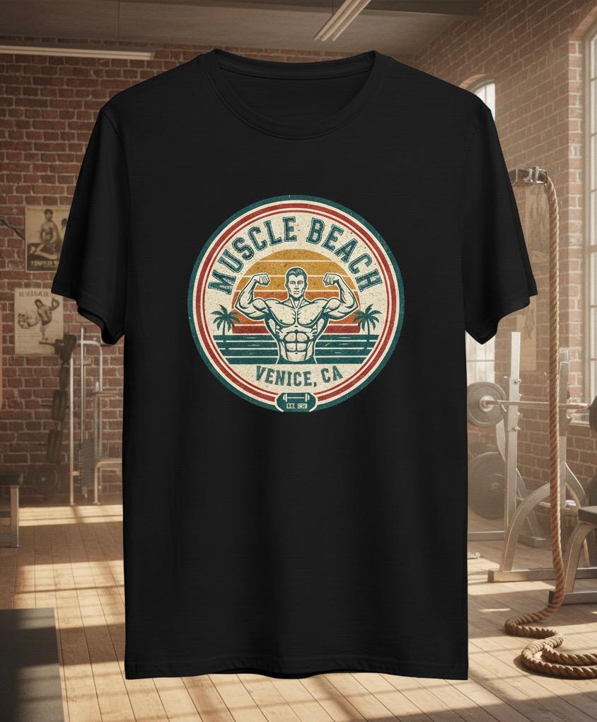 Muscle Beach Venice CA Vintage T-Shirt | Retro Bodybuilding Tee