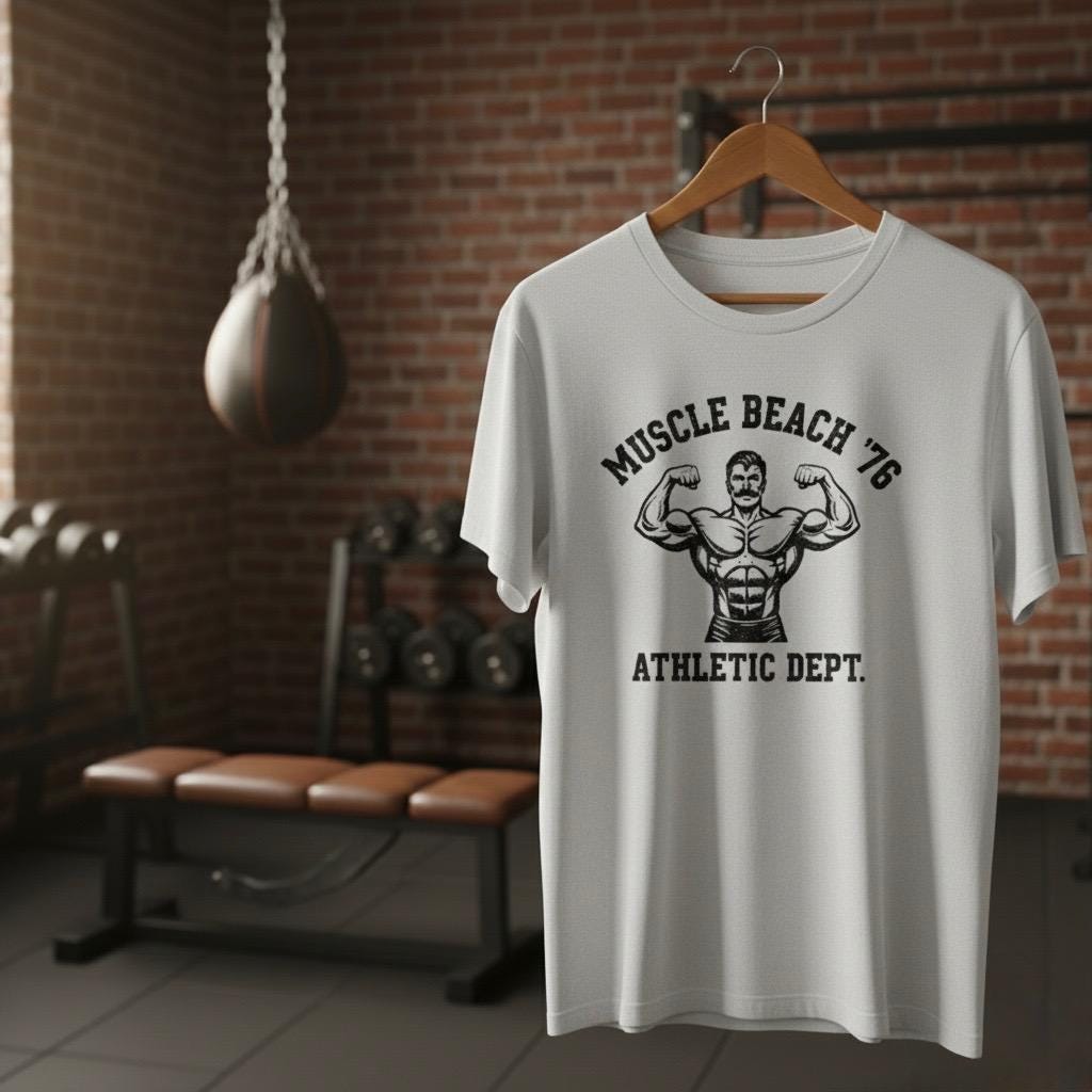 Muscle Beach ’76 Athletic Dept. Vintage T-Shirt | Retro Gym Tee