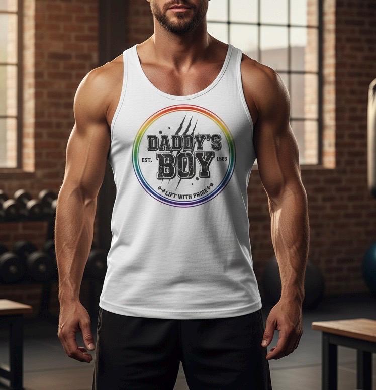 Daddy's Boy Pride Muscle Tank - Retro Gym, LGBTQ+ Weightlifting