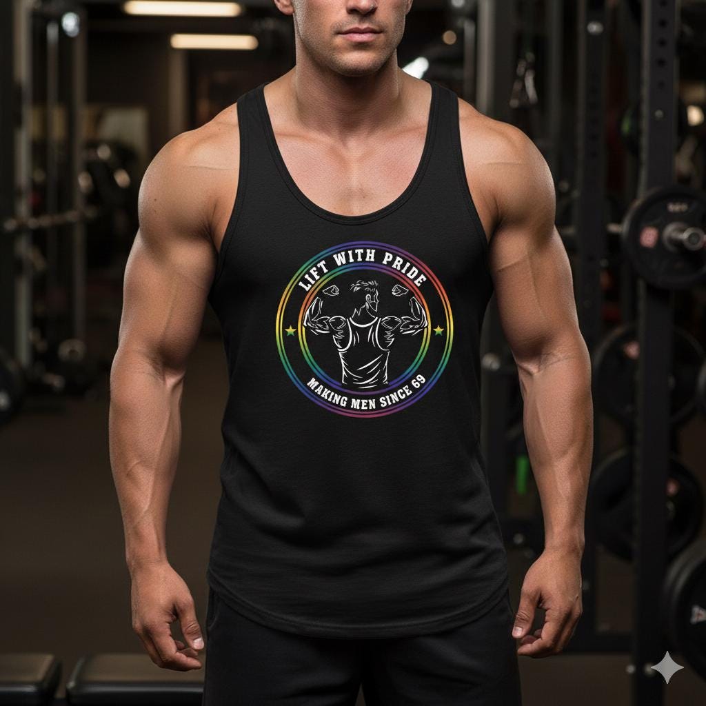 LGBTQ+ Gym Tank Top | Pride Fitness Stringer | Lift With Pride Men's Workout Shirt | Rainbow Bodybuilding Apparel | Queer Fitness